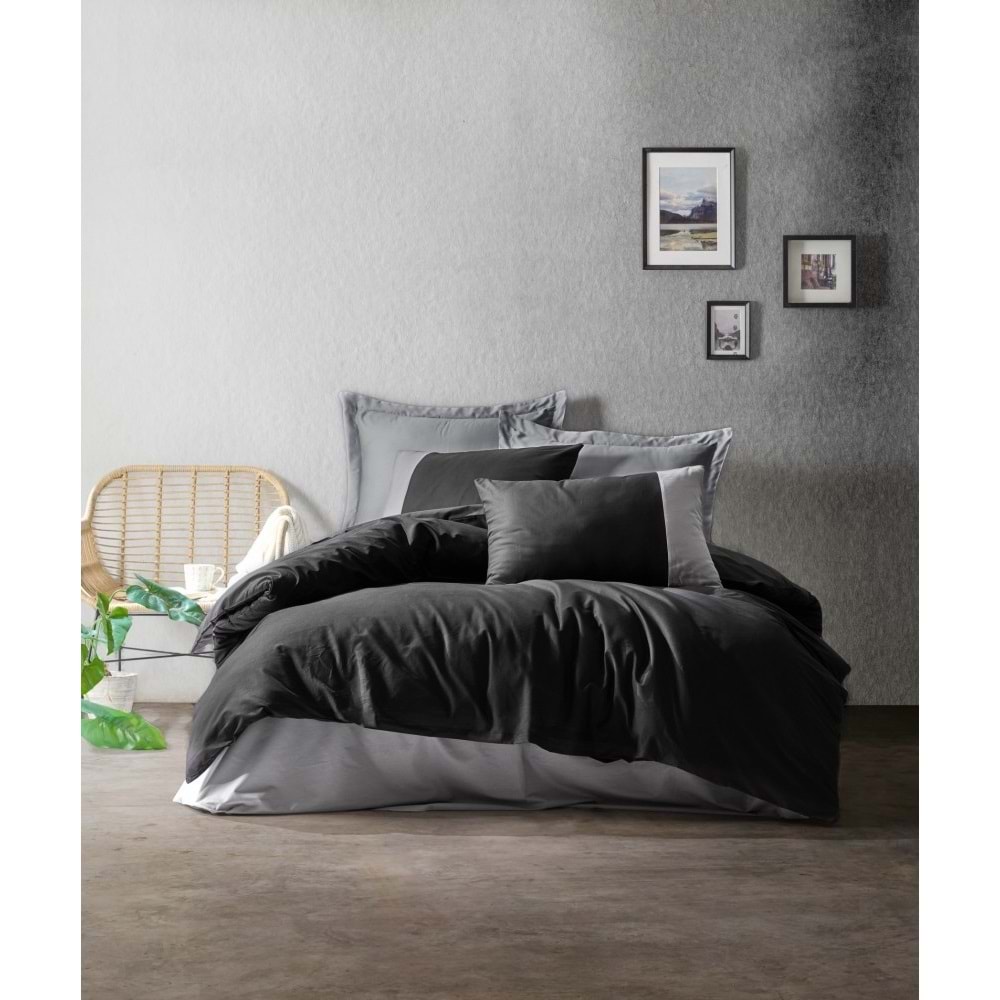 Cotton Box Tek Kişilik Plain Nevresim Takımı Siyah-Gri