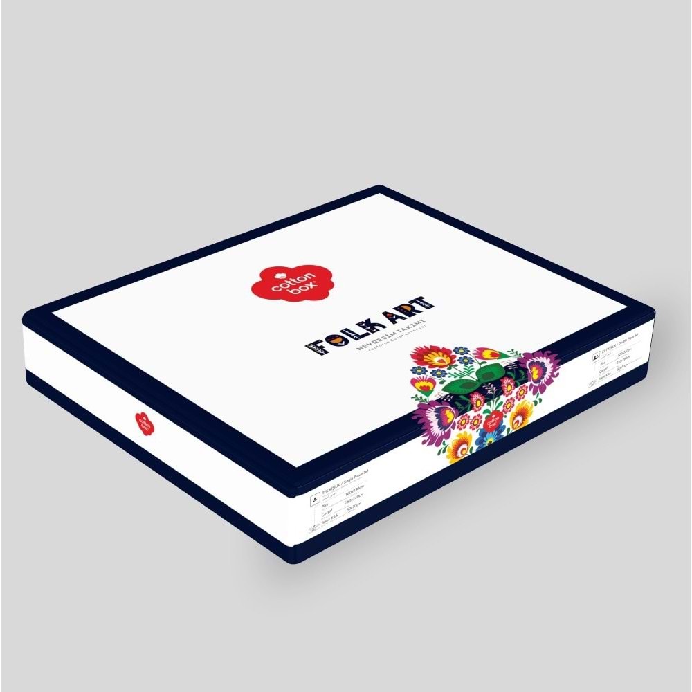 Cotton Box Folk Art Çift Kişilik Nevresim Takımı Erna Petrol