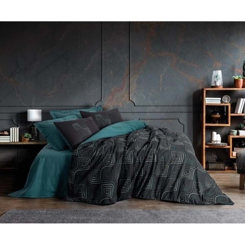 Cotton Box Dark Çift Kişilik Nevresim Takımı Noche Petrol