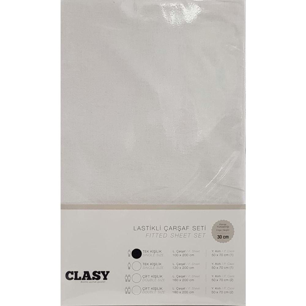 Clasy Tek Kİşilik Lastikli Çarşaf Seti V1 Beyaz 100x200