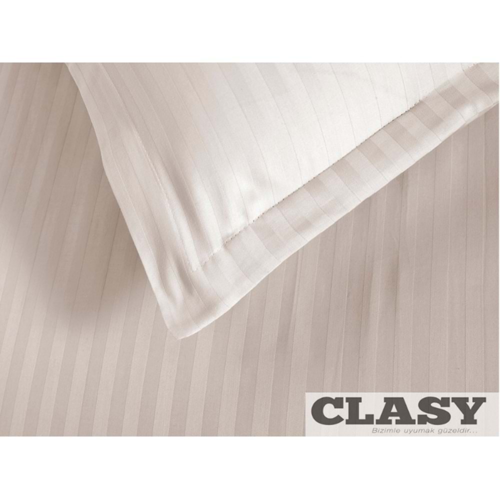Clasy Çizgili Saten Çift Kişilik Nevresim Takımı Bej