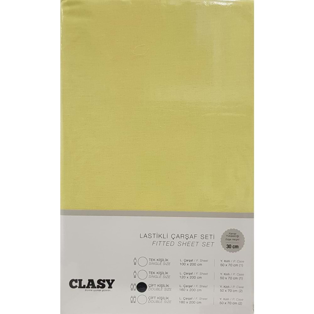 Clasy Çift Kişilik Lastikli Çarşaf Seti 160x200 Sarı V1