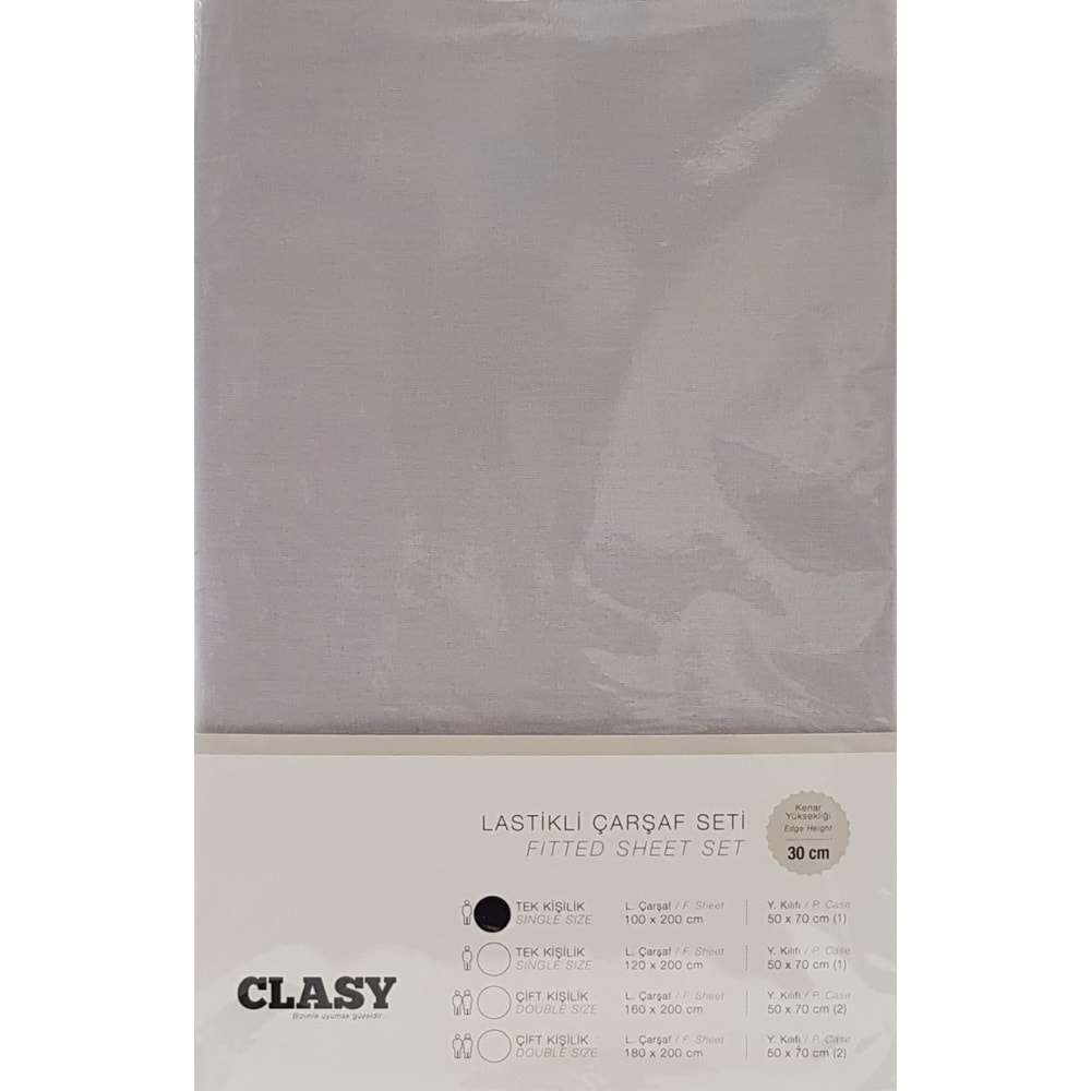 Clasy Çift Kişilik Lastikli Çarşaf Seti V2 Gri 160x200