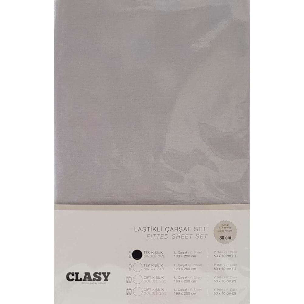 Clasy Tek Kişilik Lastikli Çarşaf Seti 120x200 V2 Gri