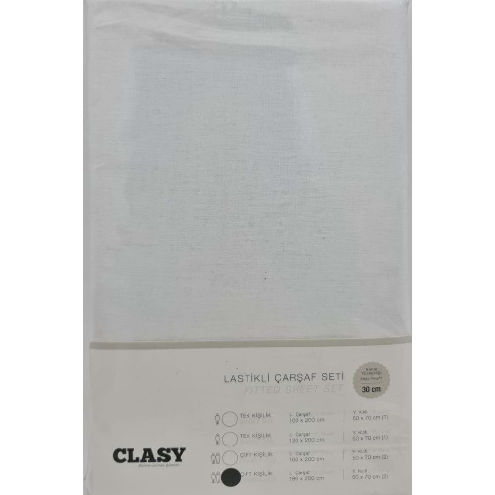 Clasy Çift Kişilik Lastikli Çarşaf Seti 180x200 V1 Beyaz