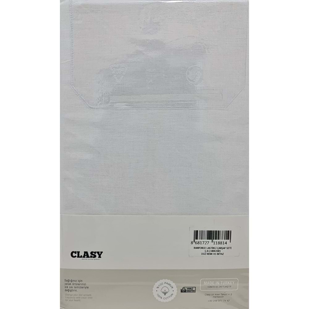 Clasy Çift Kişilik Lastikli Çarşaf Seti 180x200 V1 Beyaz