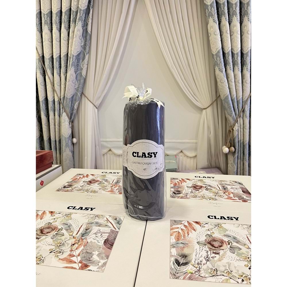 Clasy Minel Çift Kişilik Lastikli Çarşaf Seti Antrasit 160x200