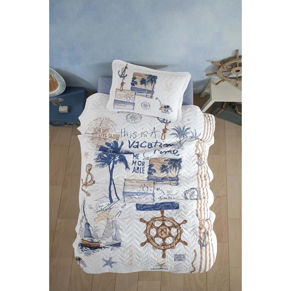 Clasy Ranforce Yatak Örtüsü Tek Kişilik Hawai Mavi