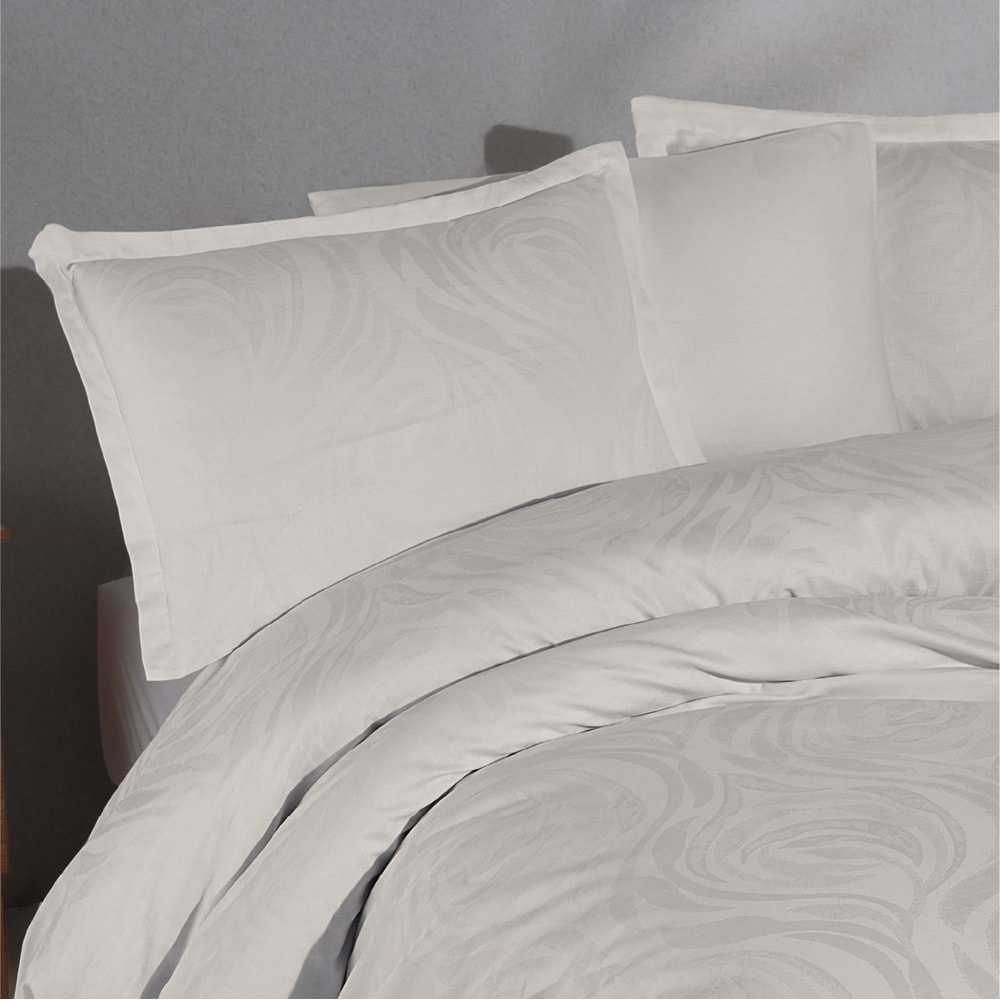 Clasy Jakarlı Pamuk Saten Çift Kişilik Nevresim Takımı Tarva Ekru