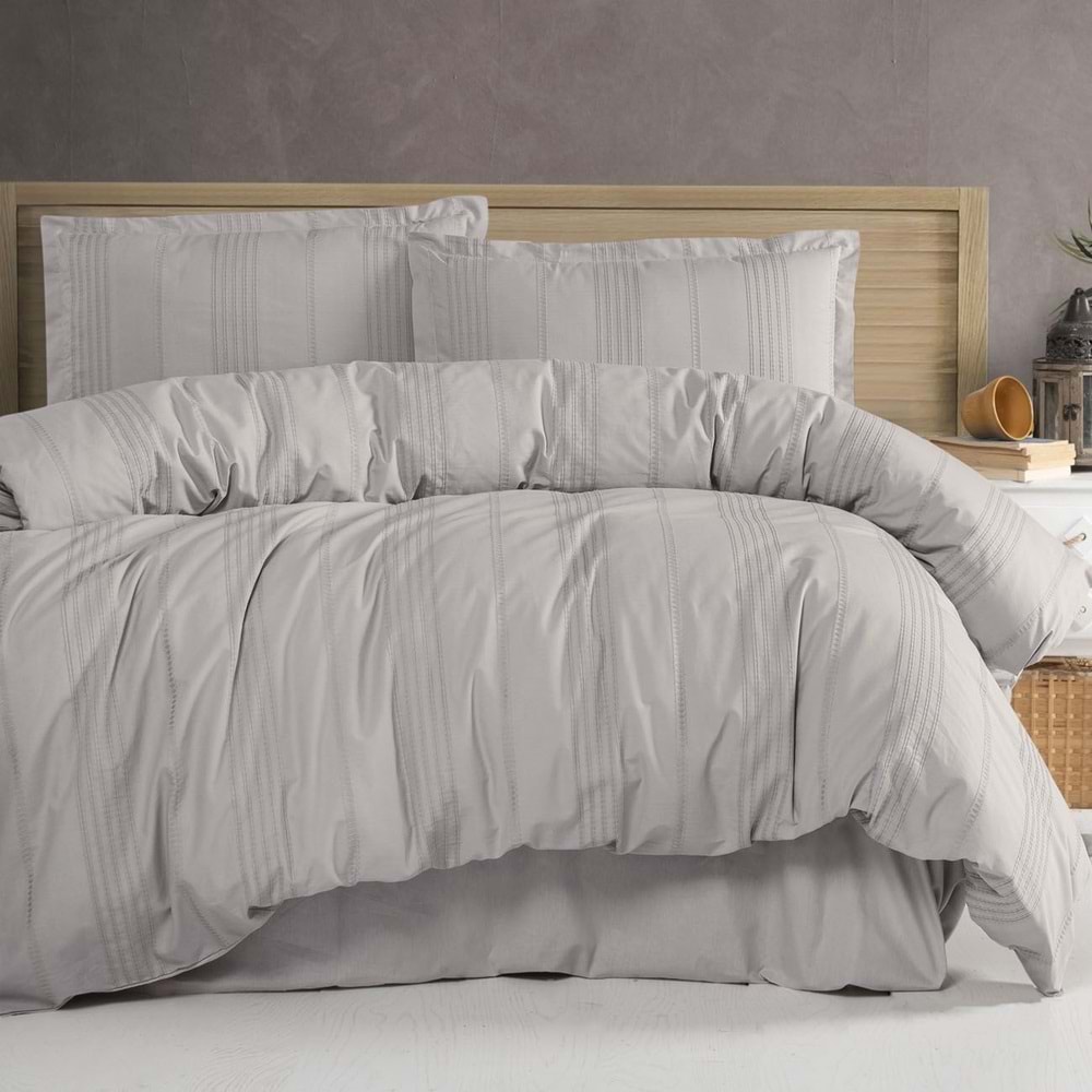 Clasy Butik Tek Kişilik Armürlü Nevresim Takımı Arakis Açık Gri