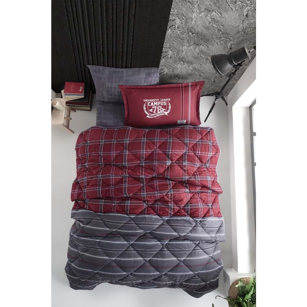 Clasy %100 Pamuk Tek Kişilik Uyku Seti Campus Bordo