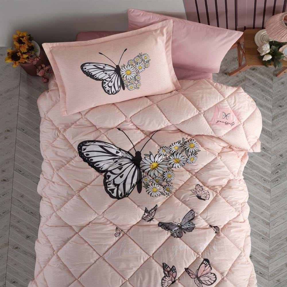 Clasy Tek Kişilik Ranforce Genç Desen Yorgan Seti Daisy Love Somon