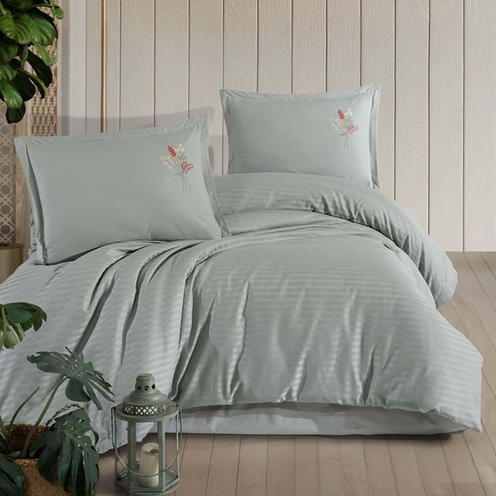 Clasy Çizgili Ranforce Nevresim Takımı Tek Kişilik Panna Mint