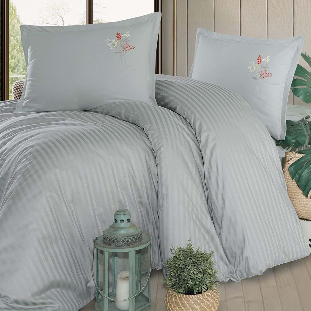 Clasy Çizgili Ranforce Nevresim Takımı Tek Kişilik Panna Mint