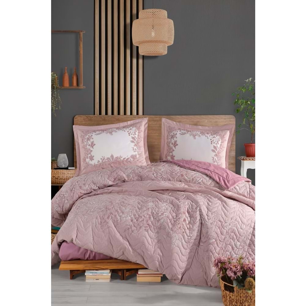 Clasy Ranforce %100 Pamuk Çift Kişilik Dört Mevsim Set Serel Pembe