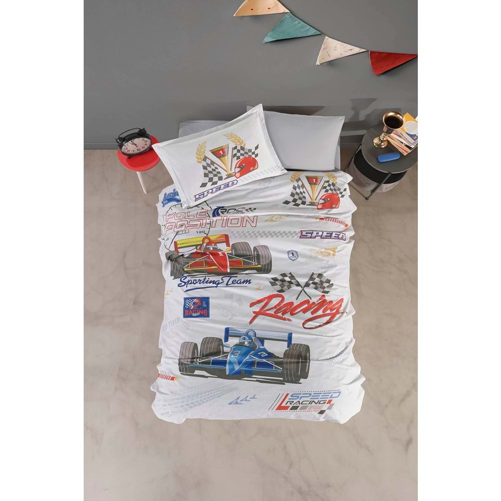 Clasy Ranforce %100 Pamuk Nevresim Takımı Tek Kişilik Speed Time V1 Gri