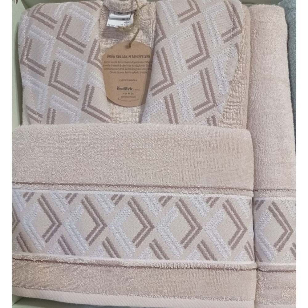 Özdilek Fiore Line Aile Bornoz Seti Bej Yeşil