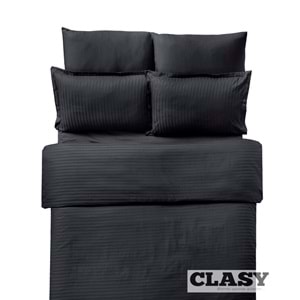 Clasy Çift Kişilik Çizgili Saten Nevresim Takımı Düz Renk V1 Siyah