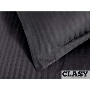 Clasy Çift Kişilik Çizgili Saten Nevresim Takımı Düz Renk V1 Siyah