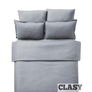 Clasy Çift Kişilik Çizgili Saten Nevresim Takımı Düz Renk V4 Gri
