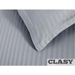 Clasy Çift Kişilik Çizgili Saten Nevresim Takımı Düz Renk V4 Gri