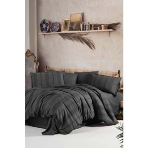 Clasy Butik Tek Kişilik Armürlü Nevresim Takımı Arakis Füme