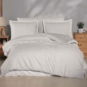 Clasy Jakarlı Pamuk Saten Çift Kişilik Nevresim Takımı Tarva Ekru