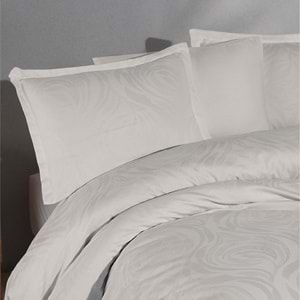 Clasy Jakarlı Pamuk Saten Çift Kişilik Nevresim Takımı Tarva Ekru