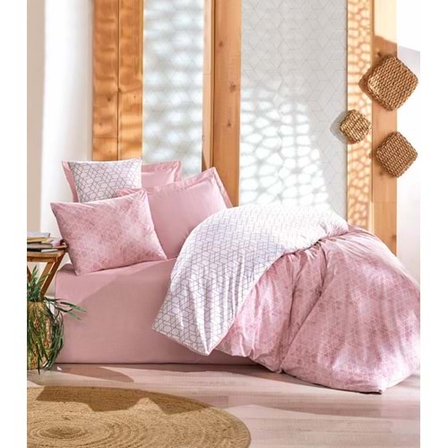 Cotton Box Minimal Çift Kişilik Lastikli Çarşaflı Nevresim Takımı Best Pembe