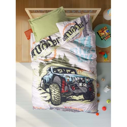 Cotton Box Junior Tek Kişilik Lastikli Çarşaflı Nevresim Takımı Adventure Yeşil