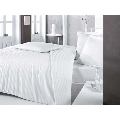 Clasy Çift Kişilik Saten Nevresim Takımı Çizgili Saten Beyaz