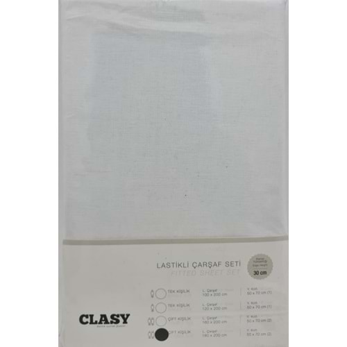 Clasy Çift Kişilik Lastikli Çarşaf Seti 180x200 V1 Beyaz