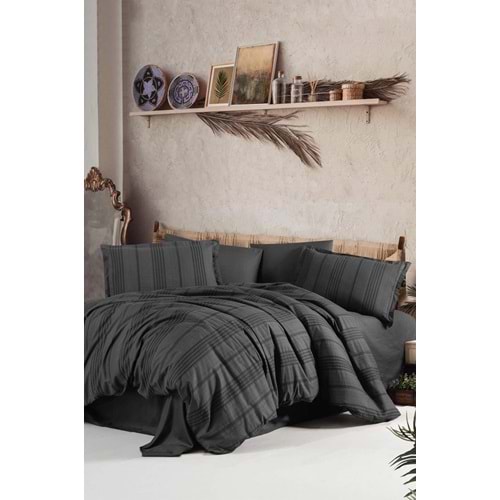 Clasy Butik Tek Kişilik Armürlü Nevresim Takımı Arakis Füme