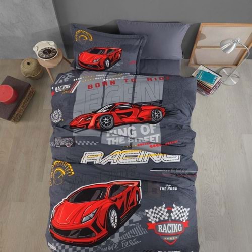 Clasy Tek Kişilik Pamuk Ranforce Nevresim Takımı Racing Team Mavi