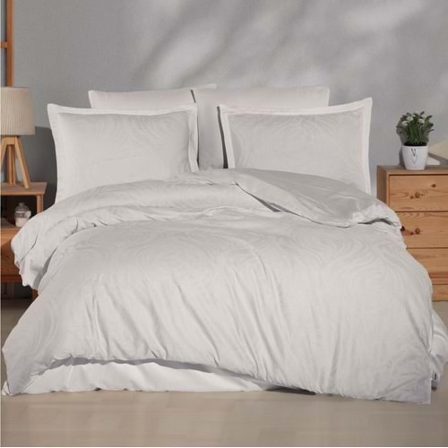 Clasy Jakarlı Pamuk Saten Çift Kişilik Nevresim Takımı Tarva Ekru