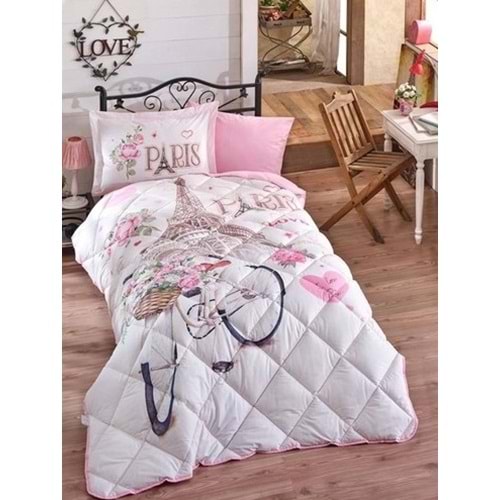 Clasy %100 Pamuk Tek Kişilik Uyku Seti Paris Love Pembe