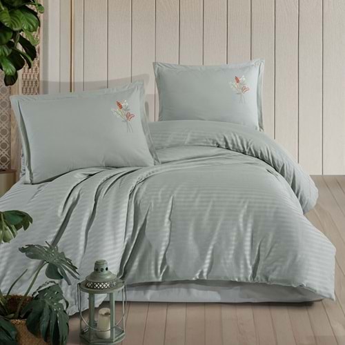 Clasy Çizgili Ranforce Nevresim Takımı Tek Kişilik Panna Mint