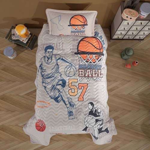 Clasy Ranforce Tek Kişilik Yatak Örtüsü Basketball Bej