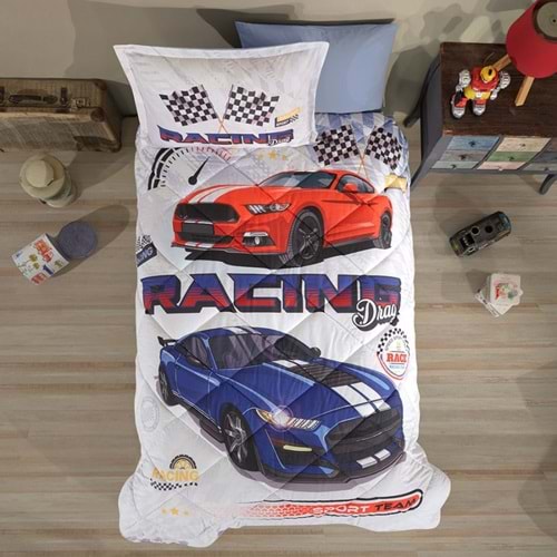 Clasy Ranforce Tek Kişilik Yorgan Seti Racing Drag Mavi