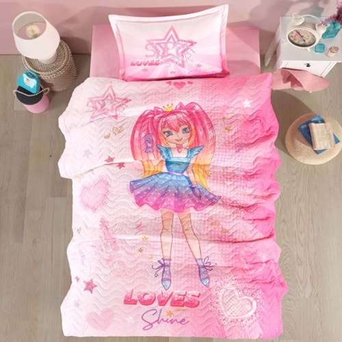Clasy Ranforce %100 Pamuk Tek Kişilik Dört Mevsim Set Shine Pembe
