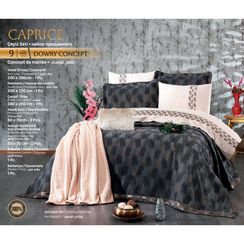 Güzide Ev Modası Caprice Antrasit Gri Çeyiz Paketi