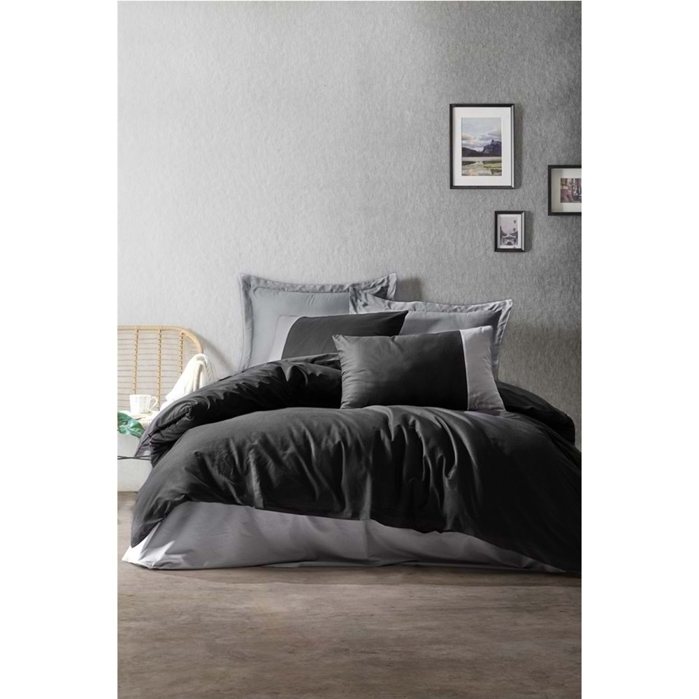 Cotton Box New Plain Sport Çift Kişilik Nevresim Takimi Siyah Gri