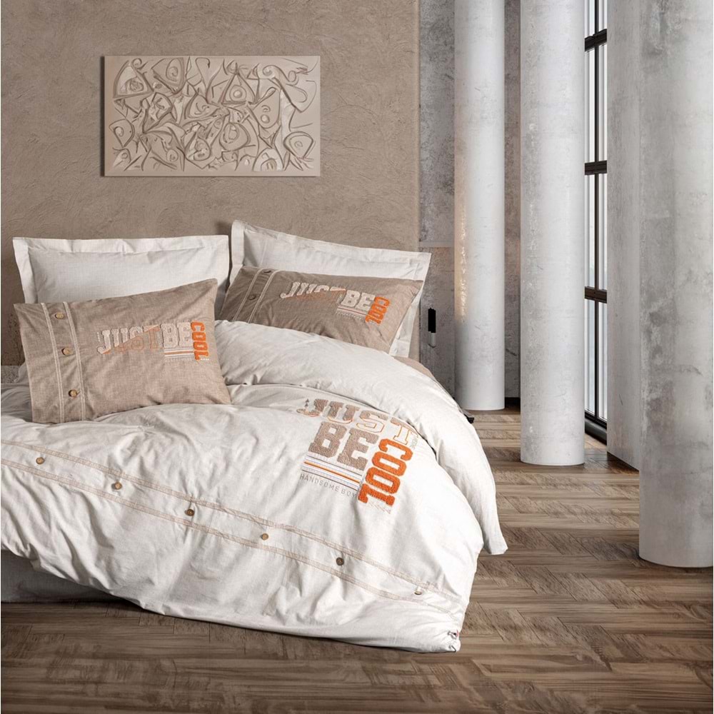 Cotton Box Mood Nakışlı Ranforce Tek Kişilik Nevresim Takımı Cool Tarçın