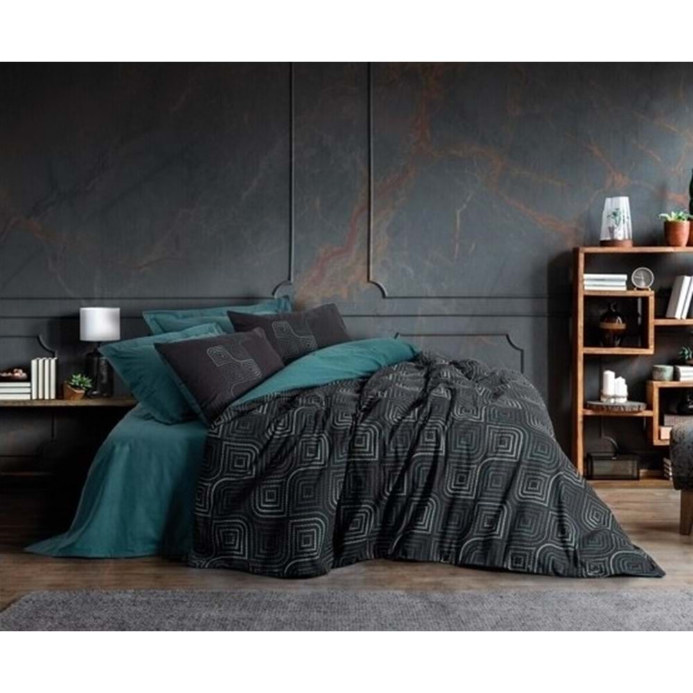 Cotton Box Dark Tek Kişilik Nevresim Takımı Noche Petrol