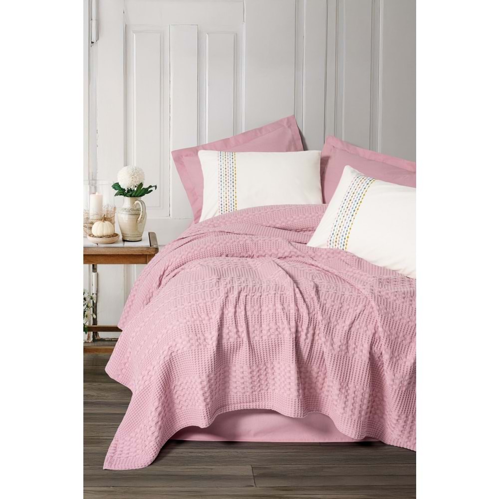 Cotton Box Aura Çift Kişilik Pike Takımı Pebble Pembe Fitted Pembe