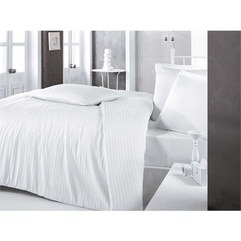 Clasy Çift Kişilik Saten Nevresim Takımı Çizgili Saten Beyaz