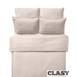 Clasy Çizgili Saten Çift Kişilik Nevresim Takımı Bej