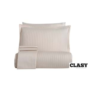 Clasy Çizgili Saten Çift Kişilik Nevresim Takımı Bej