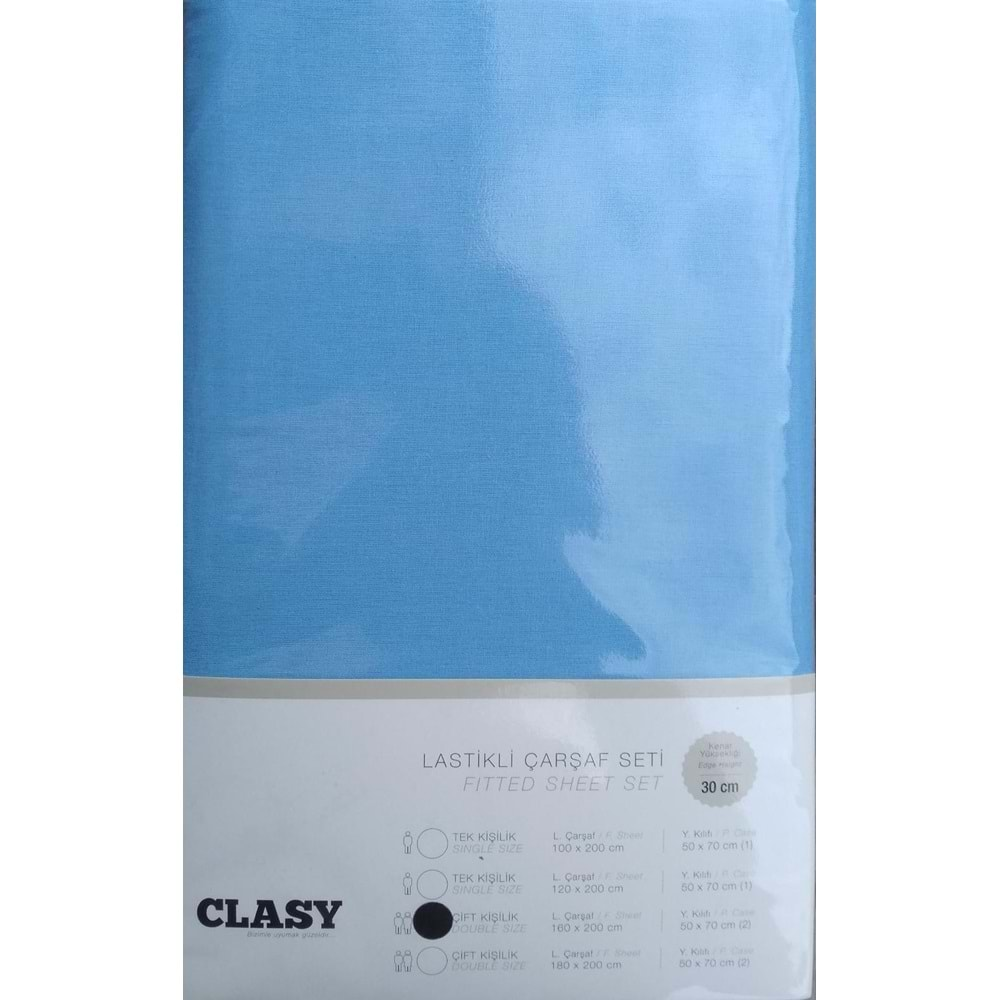 Clasy Çift Kişilik Lastikli Çarşaf Seti 160x200 V16 Mavi