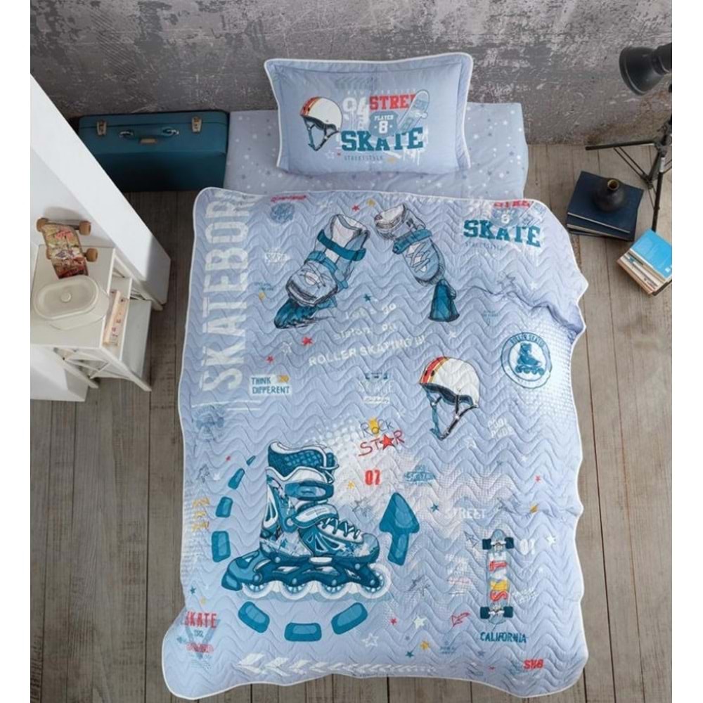 Clasy Tek Kişilik Genç Yatak Örtüsü Skyland V1 Mavi